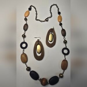 Elegant Bohemian Wooden Bead Necklace and Earring Set
